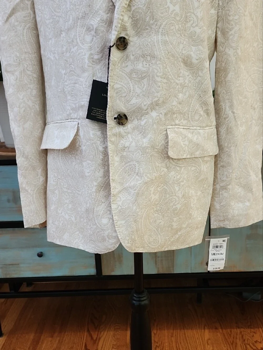 NWT Club Room Luxury 100% Linen Paisley Blazer White/Cream Men’s Size Medium